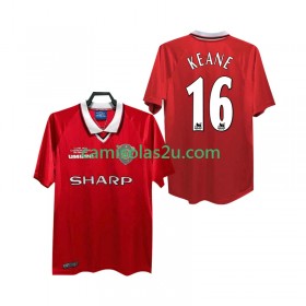 Camisolas de futebol Manchester United Keane 16 1999 2000 Retro Equipamento Principal Manga Curta